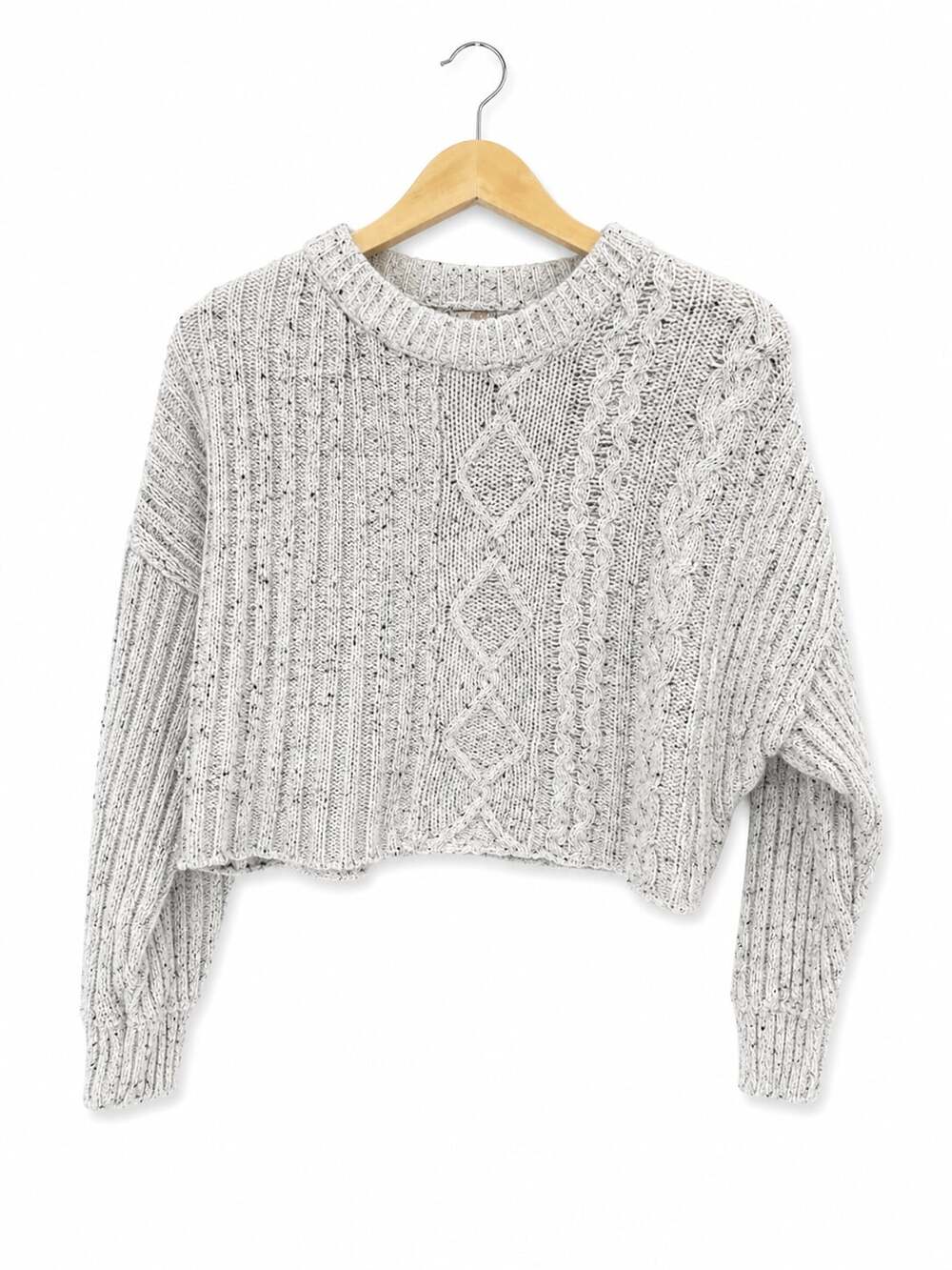 Free People On Your Side Slouchy Cable Knit Cropped Pullover Sweater Size XS
